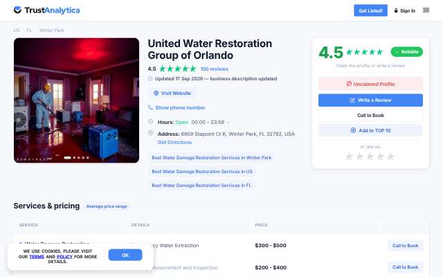United Water Restoration Group of Orlando's page as the assistant saw it
