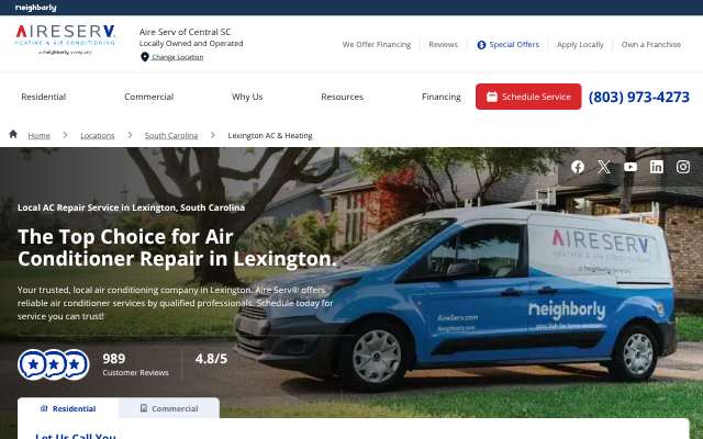 Aire Serv's page as the assistant saw it