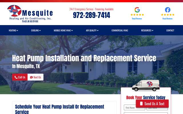 Mesquite Heating & Air Conditioning's page as the assistant saw it