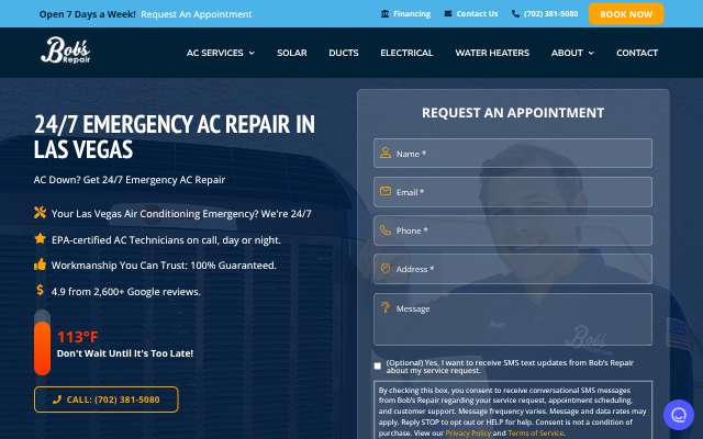 Bob's Repair's page as the assistant saw it