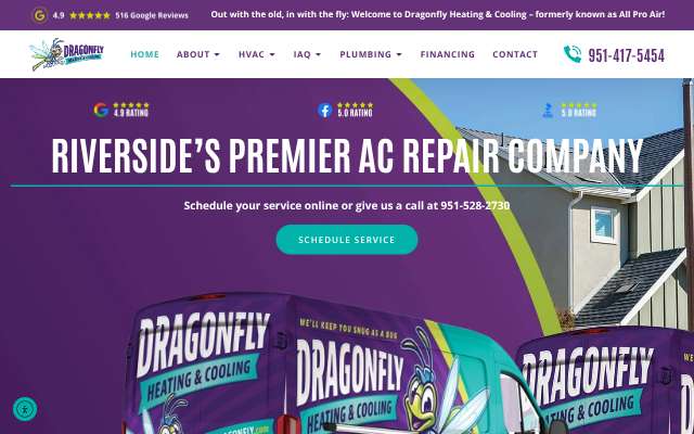 Dragonfly Heating & Cooling's page as the assistant saw it