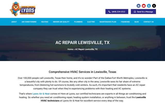 Lyons Air Conditioning and Heating's page as the assistant saw it