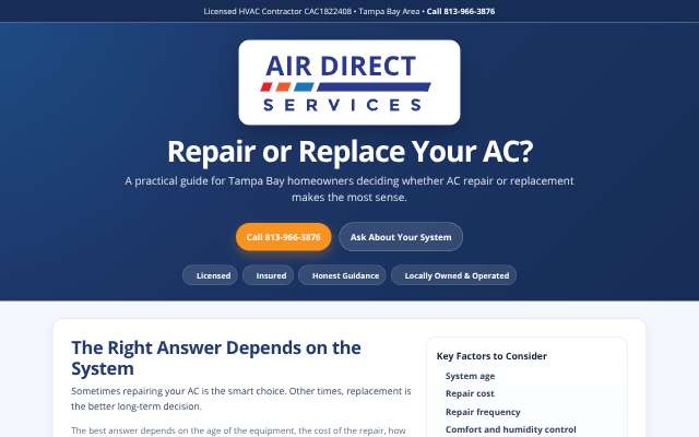 Air Direct Services LLC's page as the assistant saw it