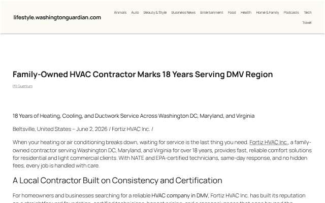 Fortiz HVAC Inc.'s page as the assistant saw it