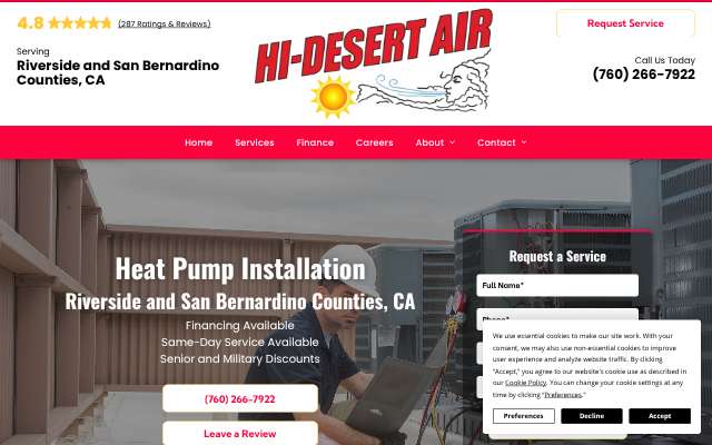 Hi-Desert Air Inc's page as the assistant saw it