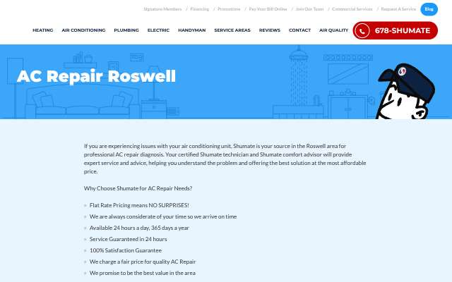 Shumate Heating & Air's page as the assistant saw it