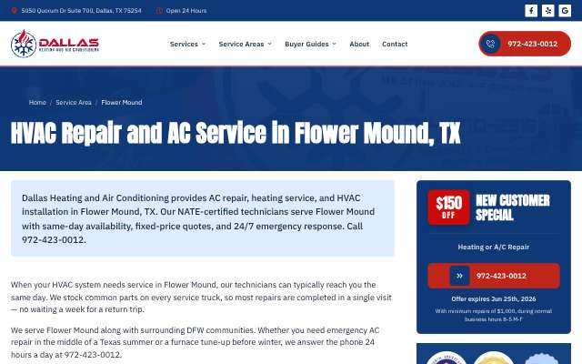 Dallas Heating and Air Conditioning's page as the assistant saw it