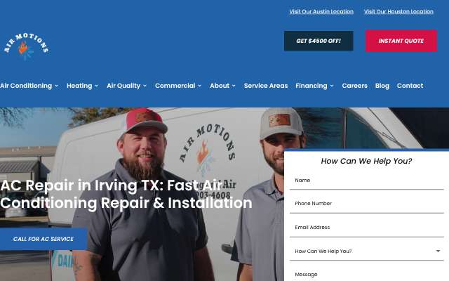 Air Motions Heating & Air Conditioning's page as the assistant saw it