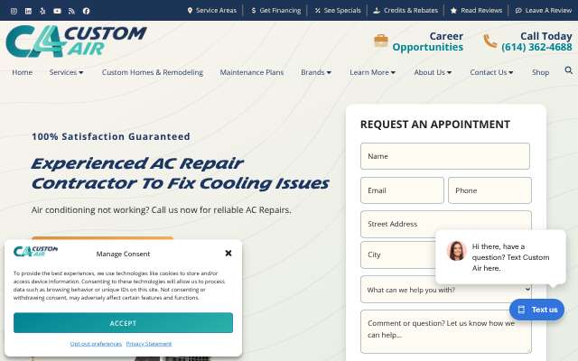 Custom Air Conditioning and Heating Co. (Columbus)'s page as the assistant saw it