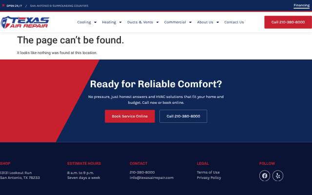 Texas Air Repair's page as the assistant saw it