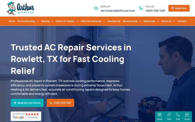 Arthur Heating & Air's page as the assistant saw it