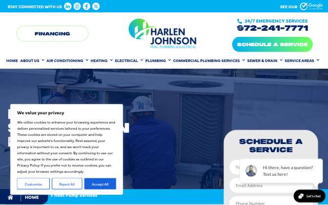 Harlen Johnson HVAC, Plumbing & Electrical's page as the assistant saw it