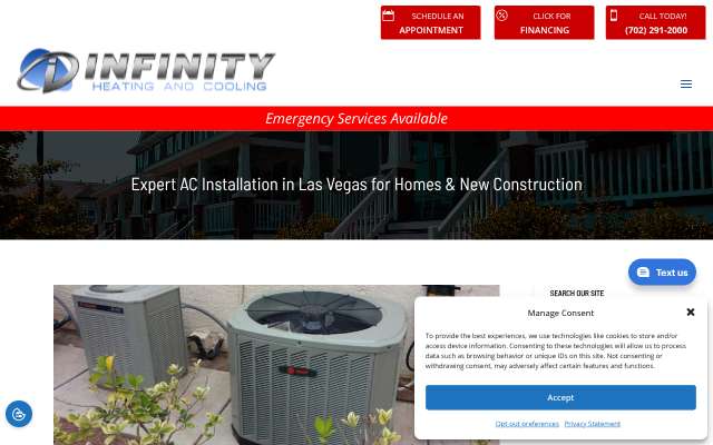 Infinity Heating and Cooling's page as the assistant saw it