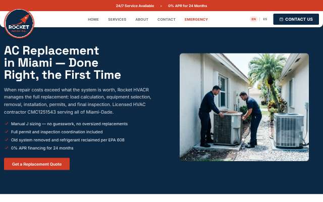 Rocket HVACR's page as the assistant saw it