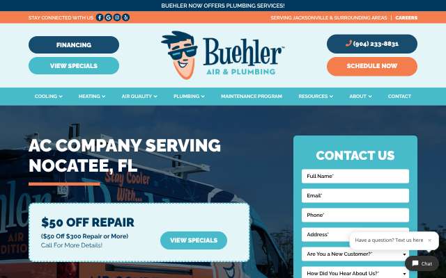 Buehler Air Conditioning & Plumbing's page as the assistant saw it