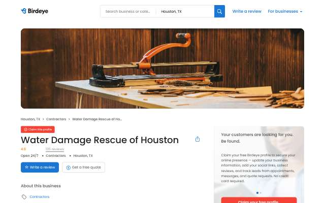 Water Damage Rescue of Houston's page as the assistant saw it