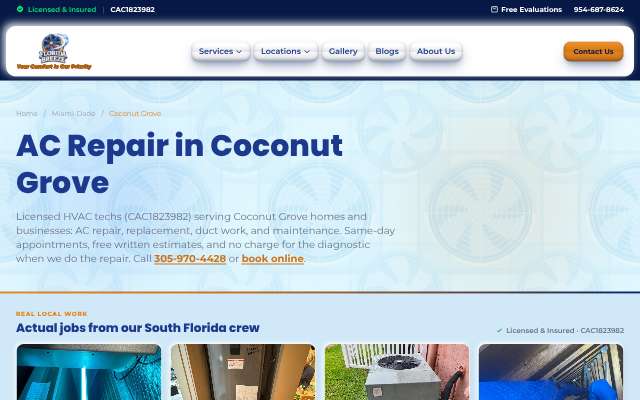 Florida Breeze HVAC's page as the assistant saw it