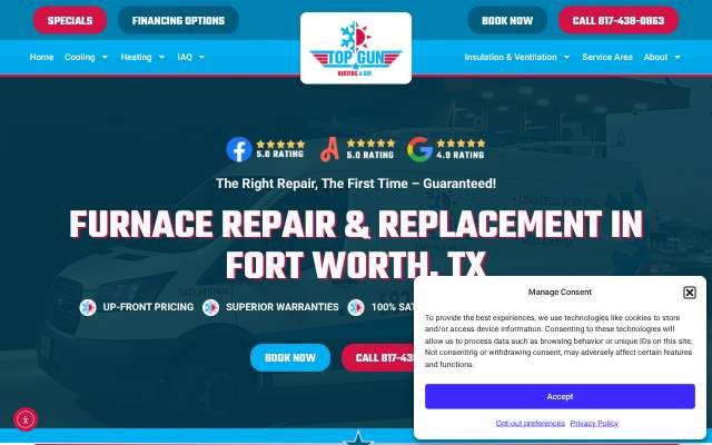 Top Gun Heating & AC Repair's page as the assistant saw it
