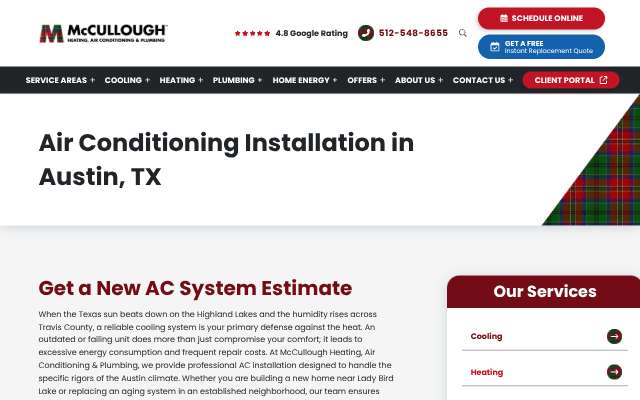 McCullough Heating, Air Conditioning & Plumbing's page as the assistant saw it