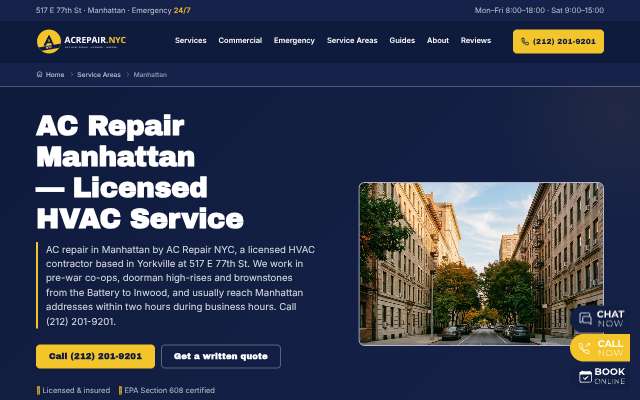 AC Repair NYC's page as the assistant saw it