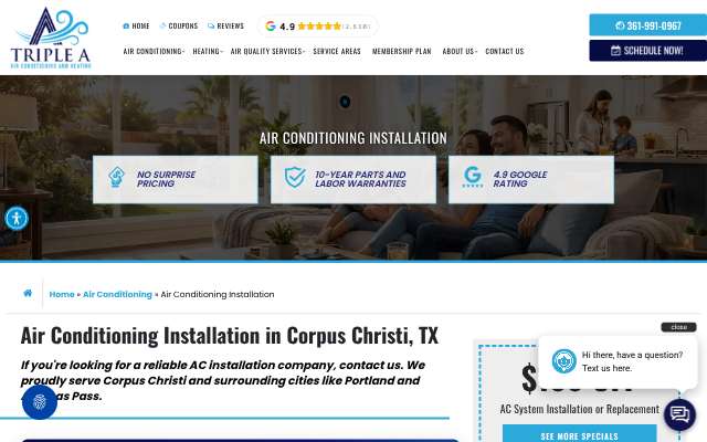 Triple A Air Conditioning & Heating's page as the assistant saw it