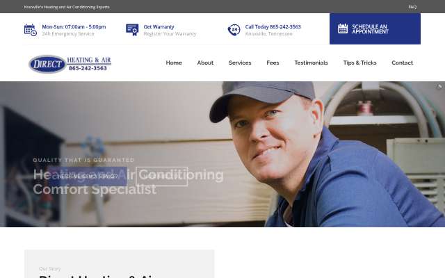Direct Heating & Air's page as the assistant saw it