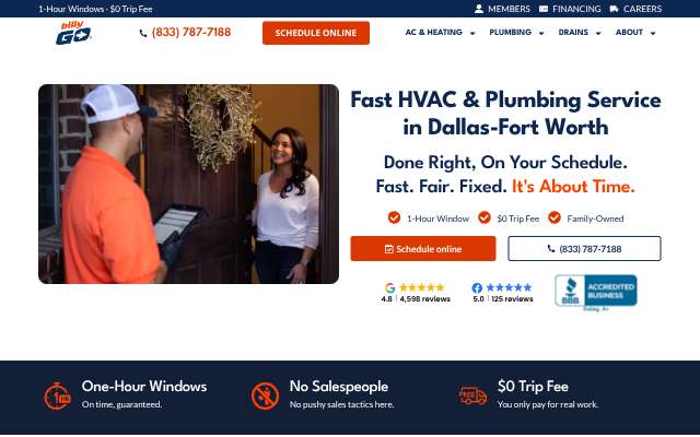 billyGO Air Conditioning & Plumbing's page as the assistant saw it