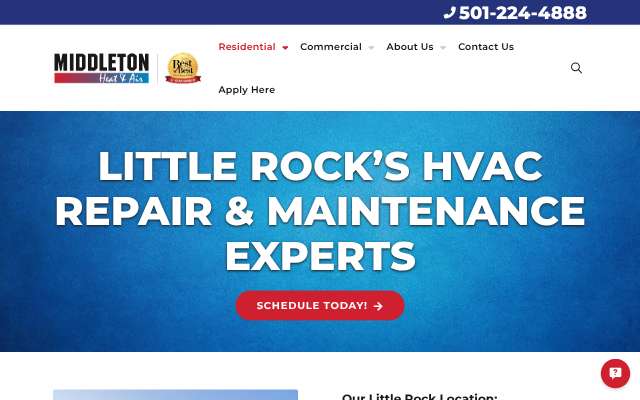 Middleton Heat & Air's page as the assistant saw it
