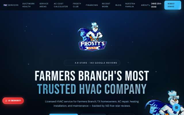 Frosty's HVAC's page as the assistant saw it