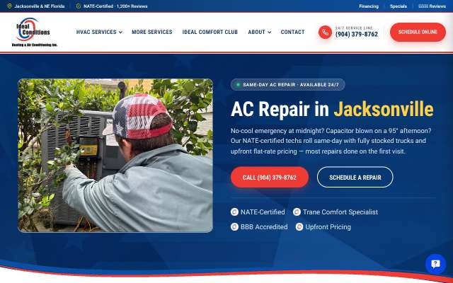 Ideal Conditions Heating & Air Conditioning's page as the assistant saw it