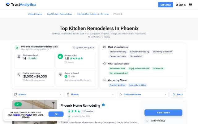 Phoenix Home Remodeling's page as the assistant saw it
