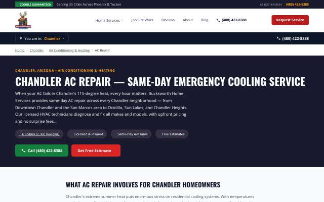 Bucksworth Home Services's page as the assistant saw it