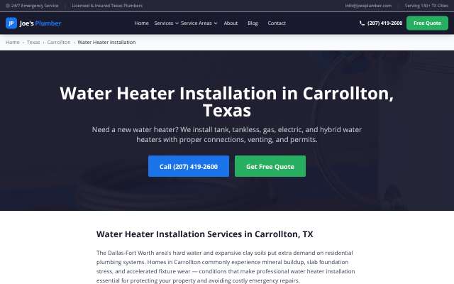 Joe's Plumber's page as the assistant saw it