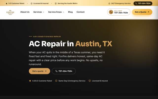 Foxfire Heating & Air's page as the assistant saw it