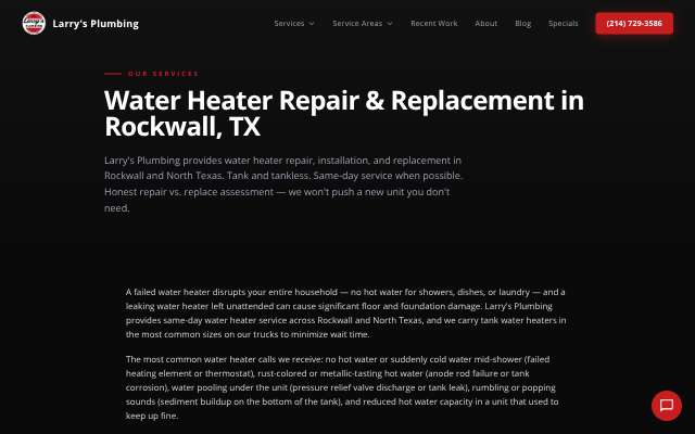 Larry's Plumbing Service's page as the assistant saw it