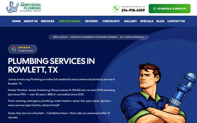 James Armstrong Plumbing's page as the assistant saw it