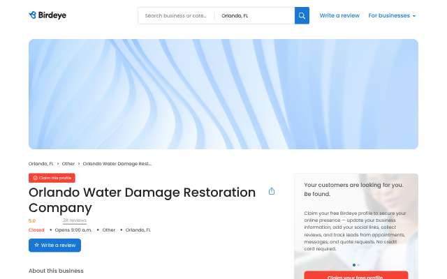 Orlando Water Damage Restoration Company's page as the assistant saw it