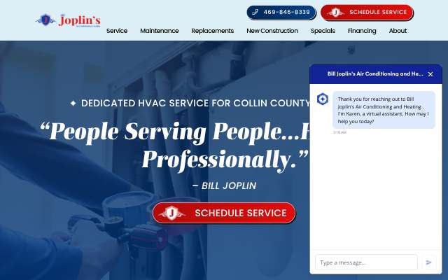 Bill Joplin's Air Conditioning & Heating's page as the assistant saw it