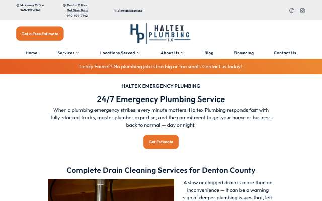 Haltex Plumbing's page as the assistant saw it