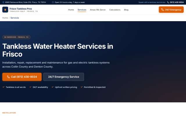 Frisco Tankless Pros's page as the assistant saw it