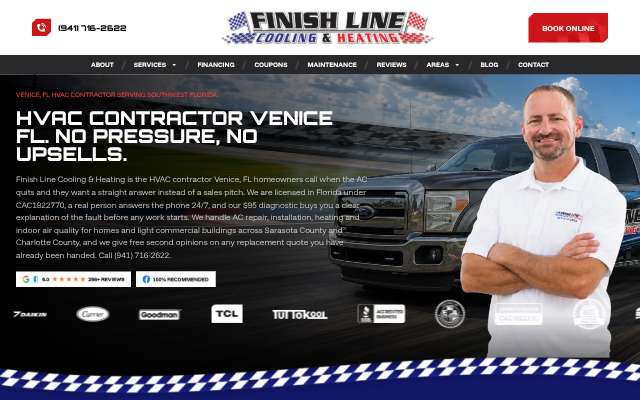 Finish Line Cooling & Heating's page as the assistant saw it