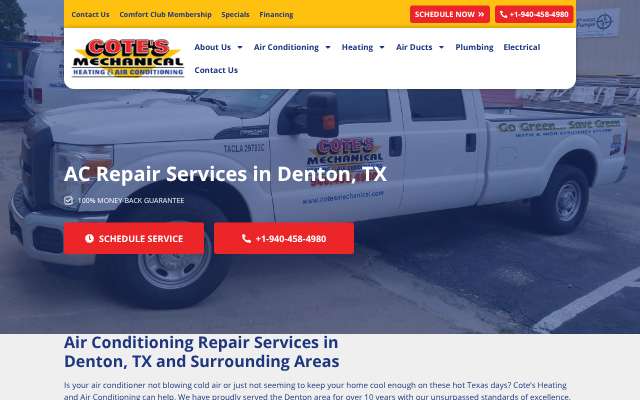 Cote's Heating and Air Conditioning's page as the assistant saw it