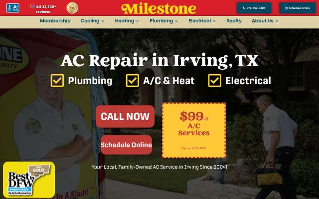 Milestone Electric, A/C, & Plumbing's page as the assistant saw it
