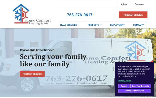 Home Comfort Heating & Air's page as the assistant saw it