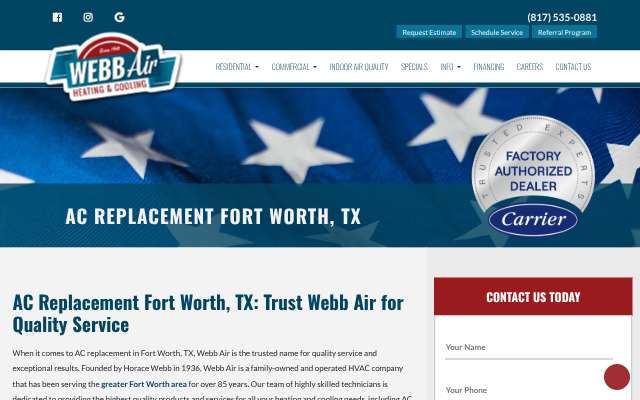 Webb Air's page as the assistant saw it