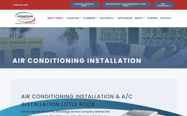 Advantage Service Company's page as the assistant saw it