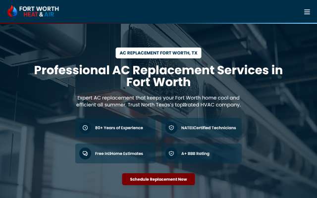 Fort Worth Heat & Air's page as the assistant saw it