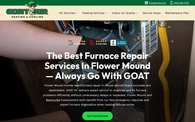 GOAT Air Conditioning & Heating's page as the assistant saw it