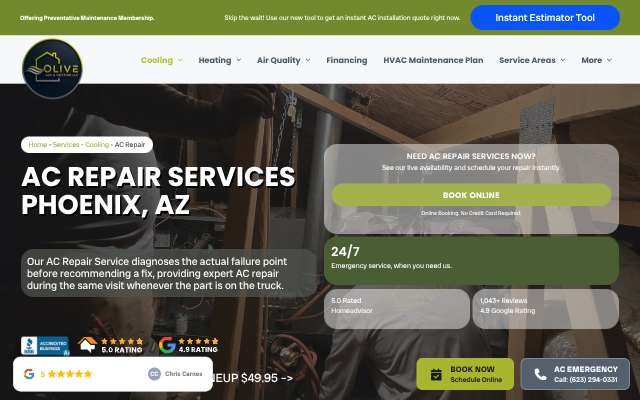 Olive Air & Heating's page as the assistant saw it