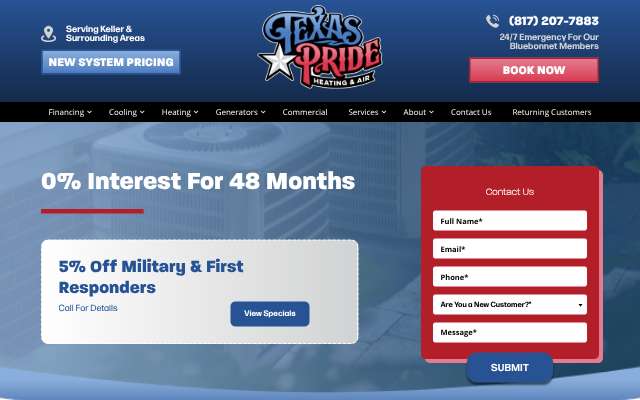 Texas Pride Heating and Air's page as the assistant saw it